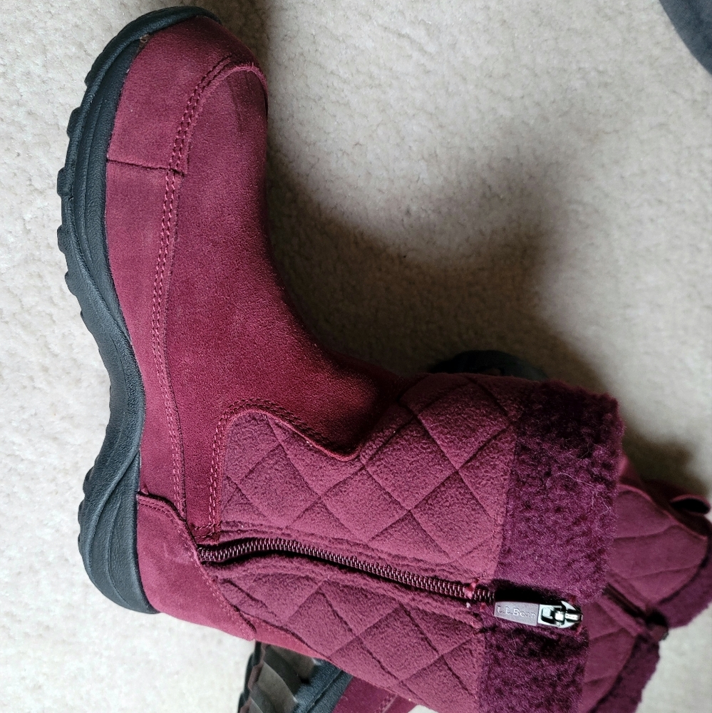 L.L.Bean Women's Suede Insulated Winter Snow Boots Burgundy Size 7 M - Picture 4 of 10